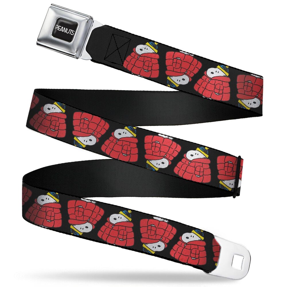 4429 Peanuts Belt, Seatbelt Buckle Belt, Snoopy Holiday Puffer Jacket Pose